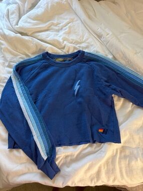 Aviator Nation Blue Cropped Lightning Stripe Sweatshirt